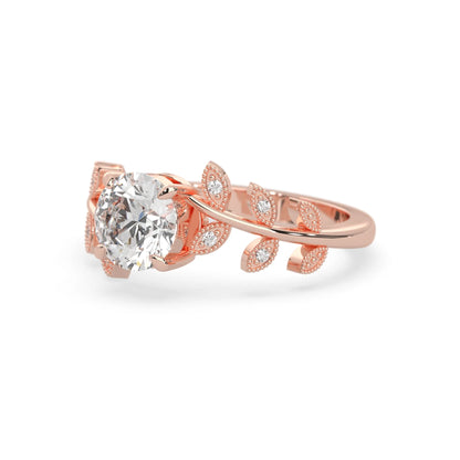 Round floral vintage lab grown diamond pave engagement ring with 1 carat center diamond in rose gold