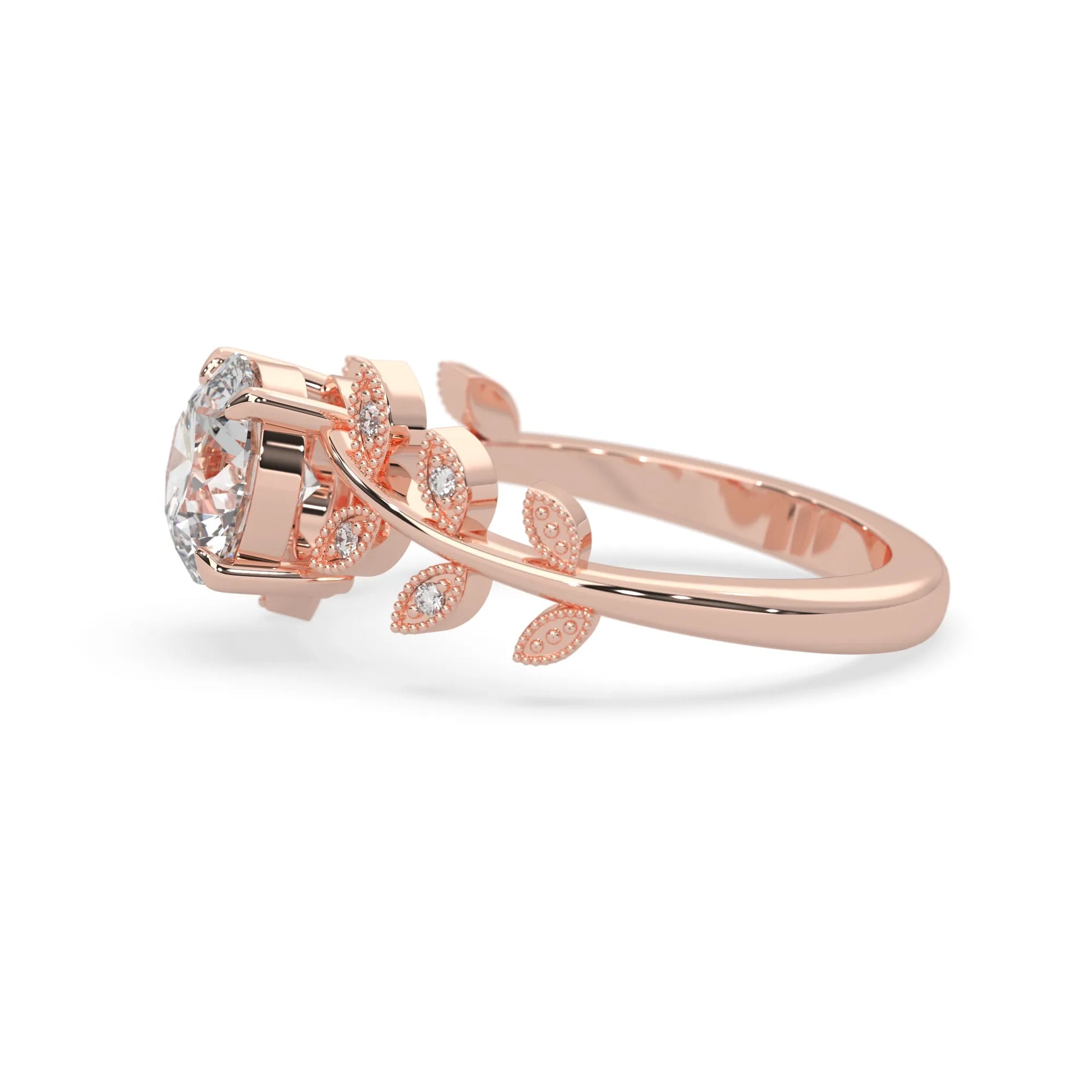 Round floral vintage lab grown diamond pave engagement ring with 1 carat center diamond in rose gold