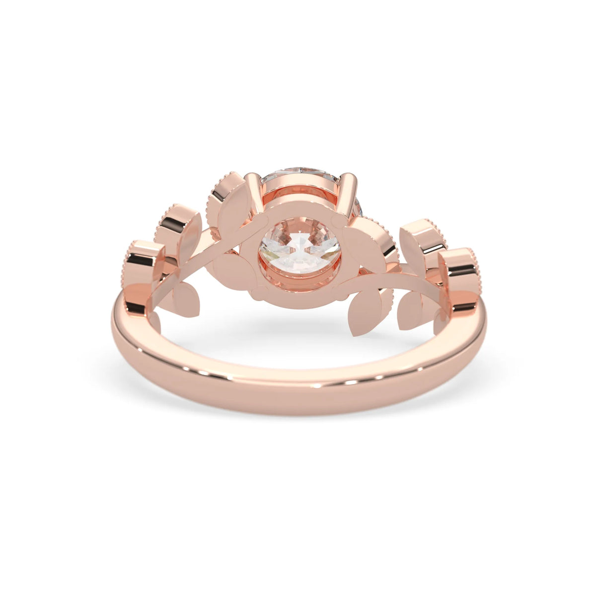 Round floral vintage lab grown diamond pave engagement ring with 1 carat center diamond in rose gold