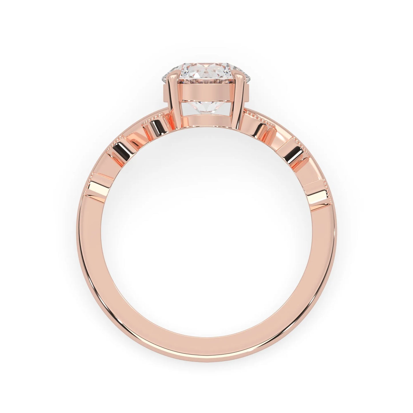 Round floral vintage lab grown diamond pave engagement ring with 1 carat center diamond in rose gold