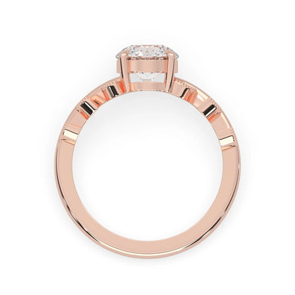 Round floral vintage lab grown diamond pave engagement ring with 1 carat center diamond in rose gold