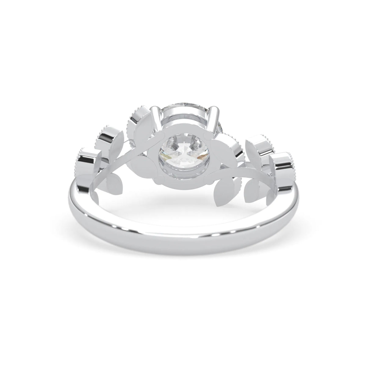 Round floral vintage lab grown diamond pave engagement ring with 1 carat center diamond in white gold