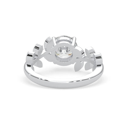 Round floral vintage lab grown diamond pave engagement ring with 1 carat center diamond in white gold
