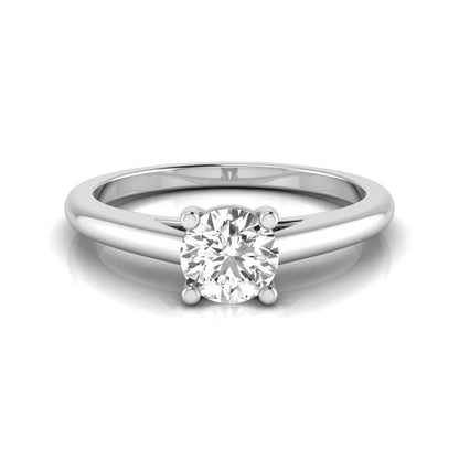Round cut lab grown diamond solitaire engagement ring featuring a classic four-prong setting with a white gold tone band.