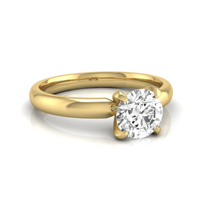 Round four prong lab grown diamond solitaire engagement ring featuring a 0.62 carat round center diamond in a classic four-prong setting in yellow gold