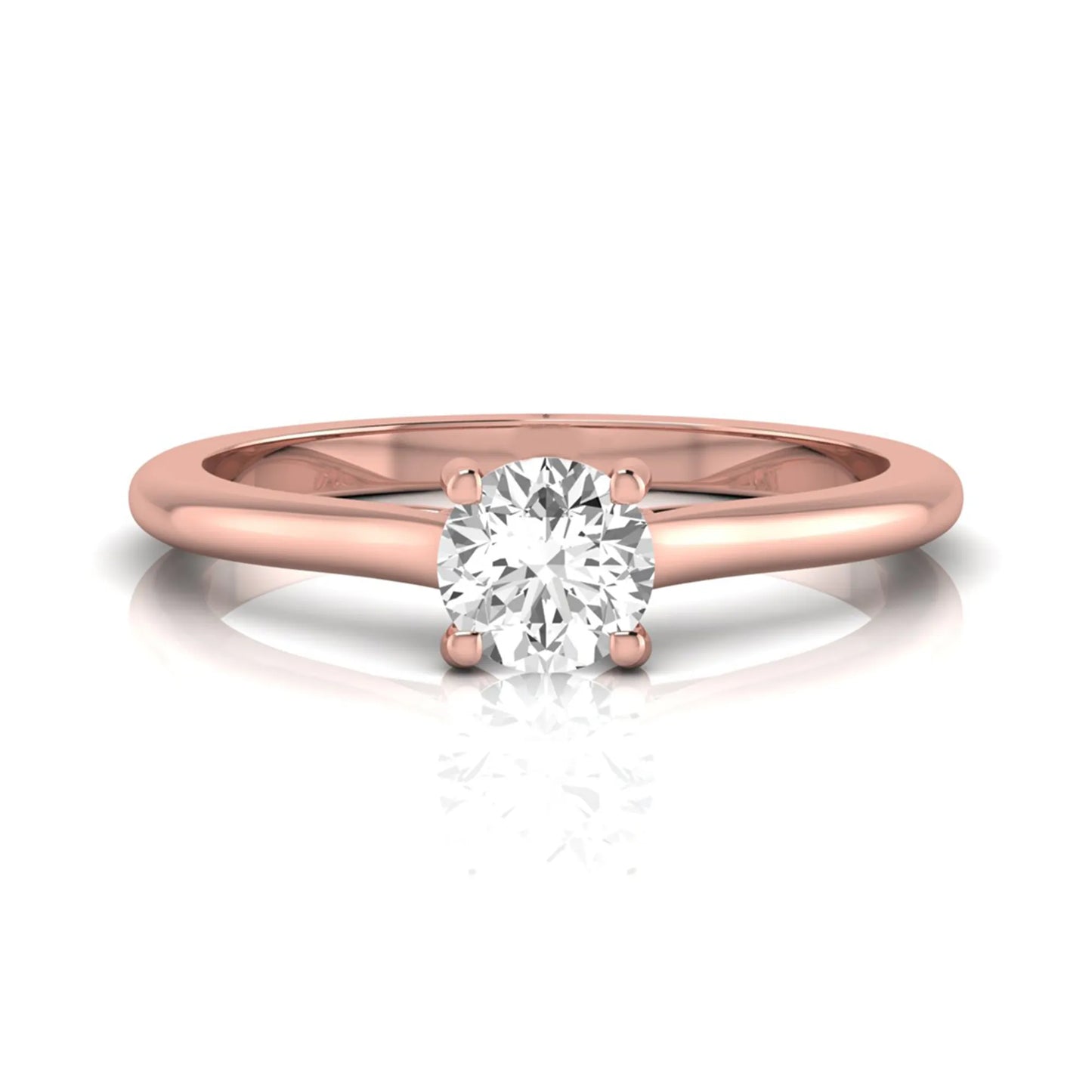 Round four prong lab grown diamond solitaire engagement ring featuring a 0.60 carat round cut center diamond in a classic rose gold design.