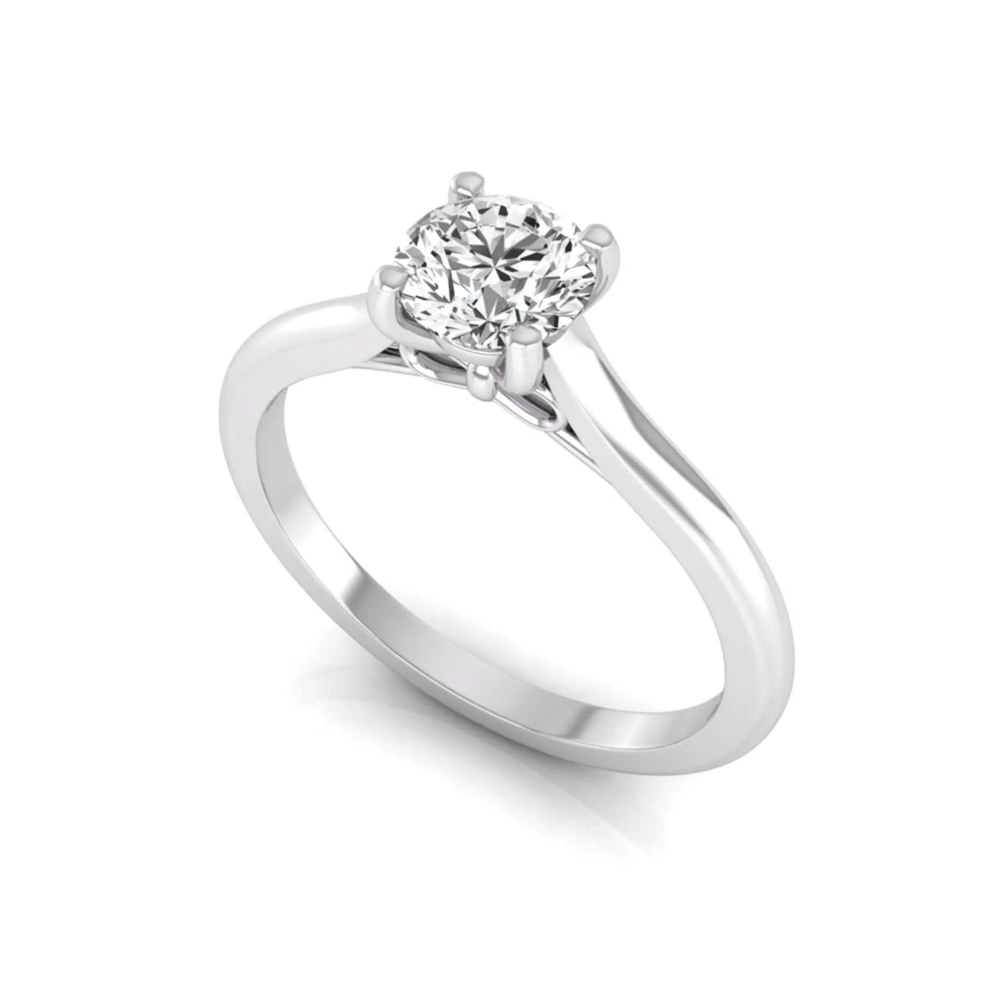 Round four prong lab grown diamond solitaire engagement ring featuring a 0.60 carat round cut center diamond in a classic white gold design.