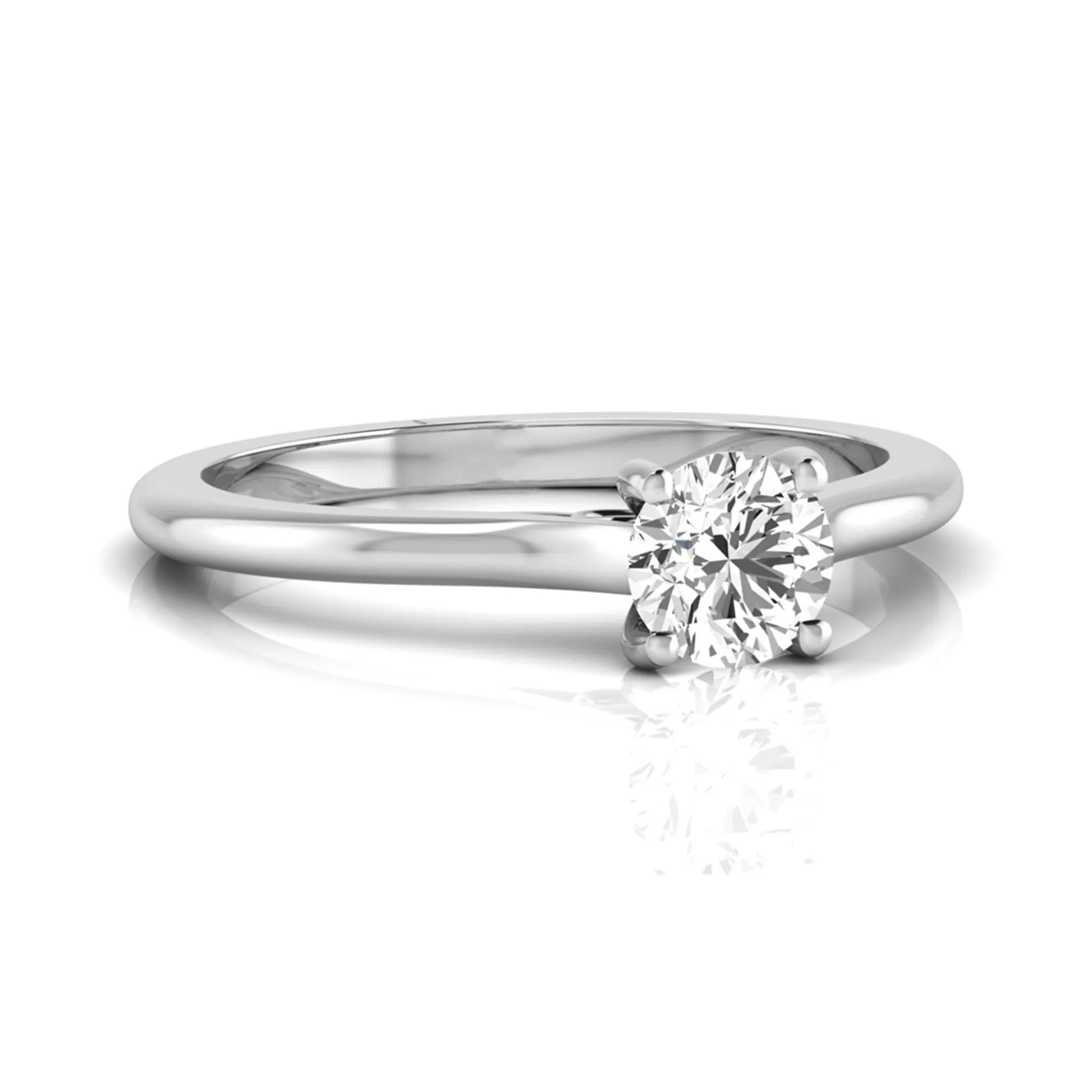 Round four prong lab grown diamond solitaire engagement ring featuring a 0.60 carat round cut center diamond in a classic white gold design.