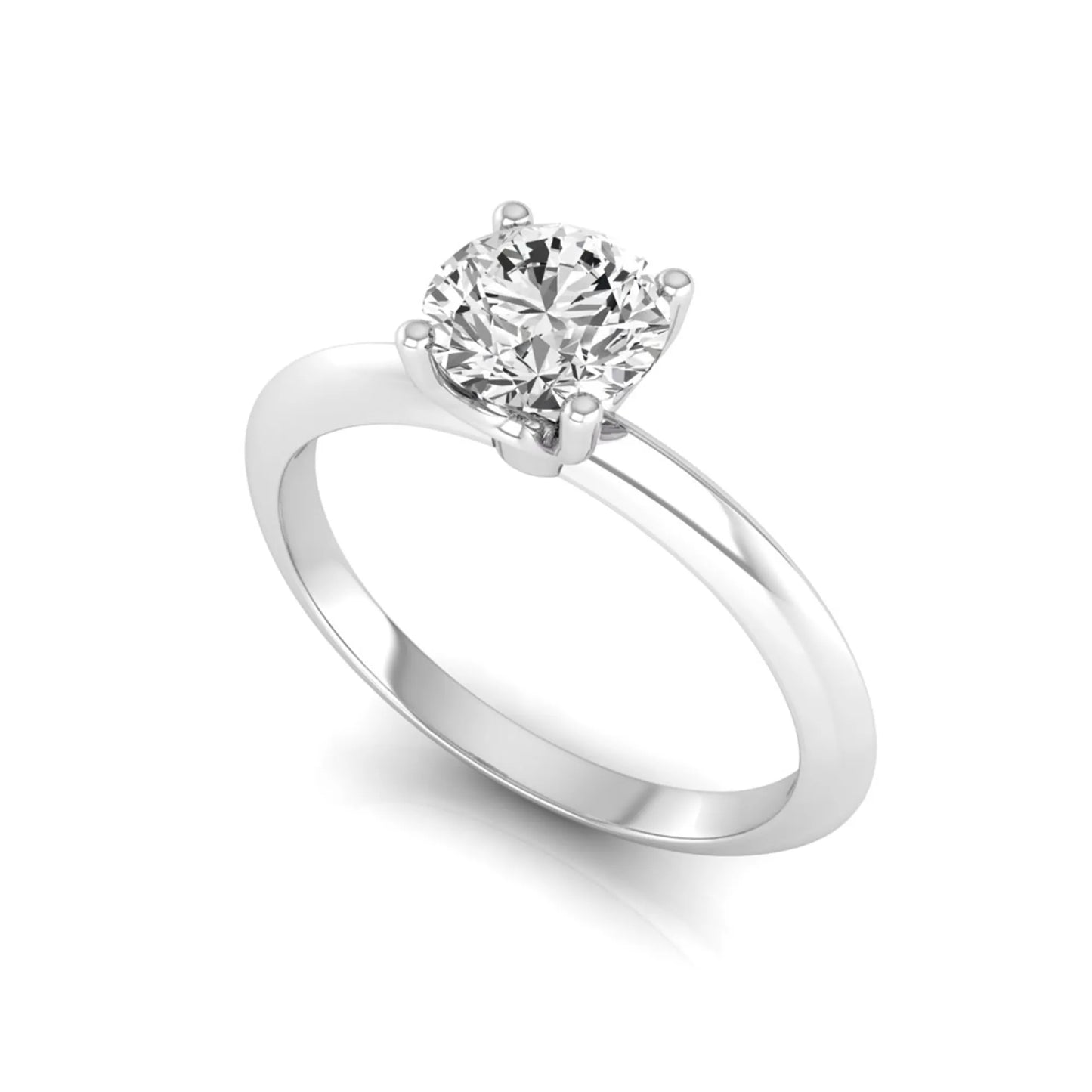 Round four prong lab grown diamond solitaire engagement ring featuring a 0.80 carat round cut center diamond in a classic white gold design.