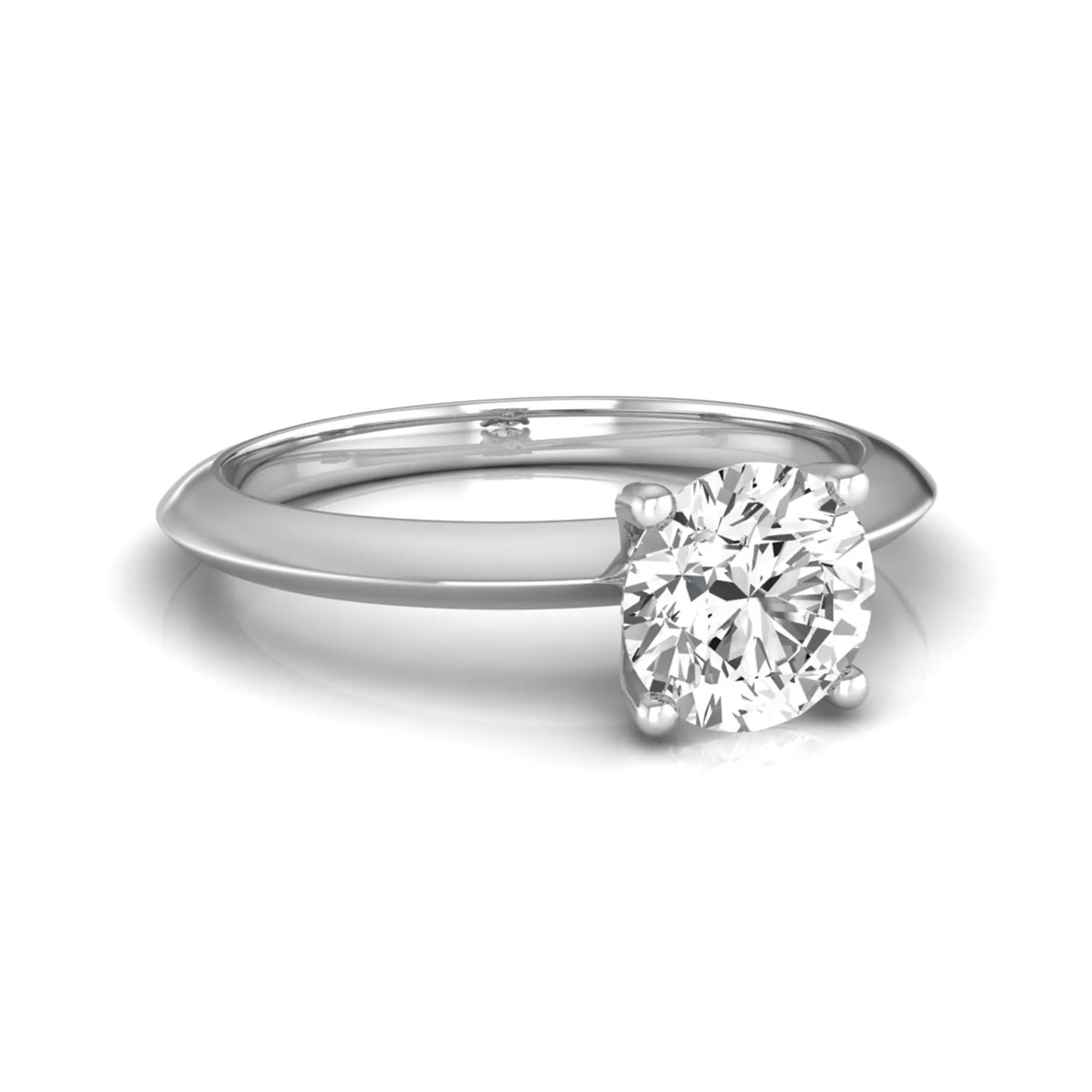Round four prong lab grown diamond solitaire engagement ring featuring a 0.80 carat round cut center diamond in a classic white gold design.
