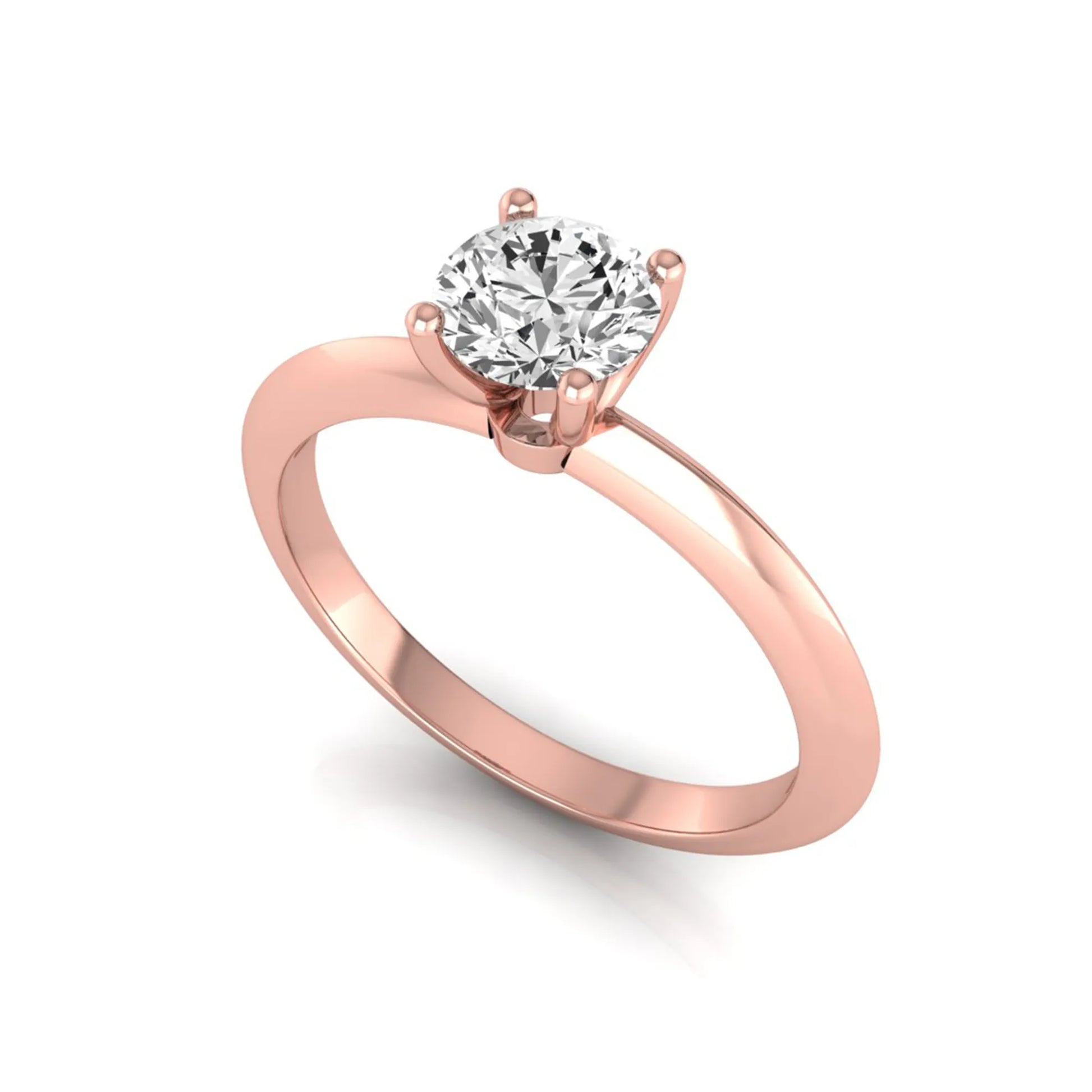 Round four prong lab grown diamond solitaire engagement ring featuring a 0.55 carat round cut center diamond in a classic rose gold design.