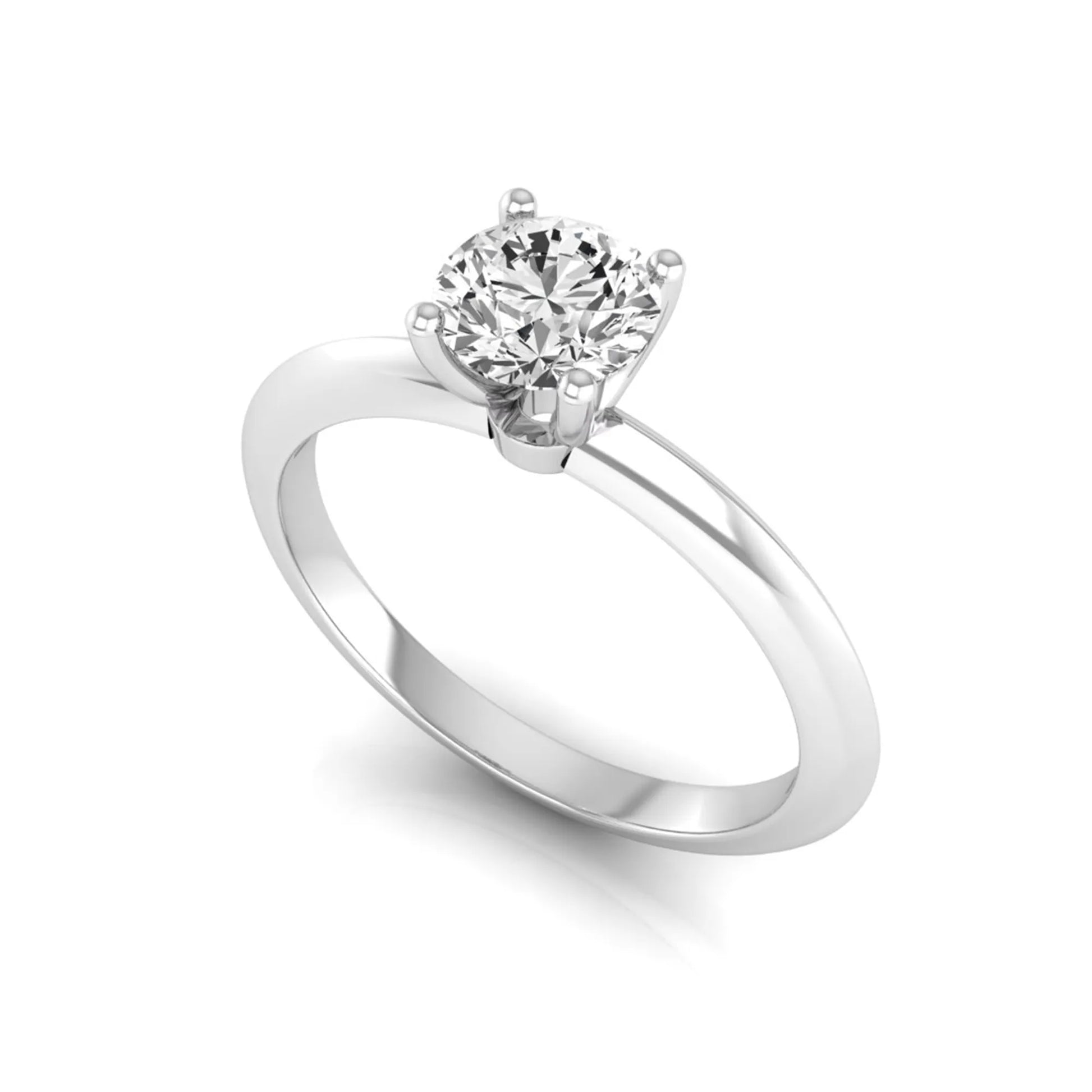 Round four prong lab grown diamond solitaire engagement ring featuring a 0.55 carat round cut center diamond in a classic white gold design.
