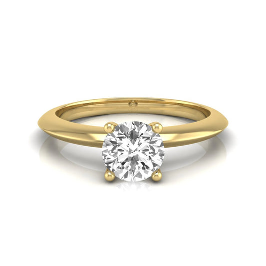 Round four prong lab grown diamond solitaire engagement ring featuring a 0.55 carat round cut center diamond in a classic yellow gold design.