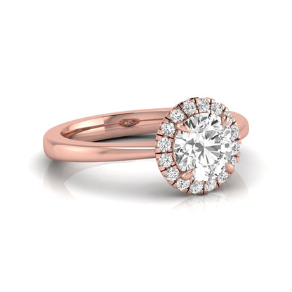 rose gold Round cut lab grown diamond halo engagement ring with round accent diamonds in a classic prong setting