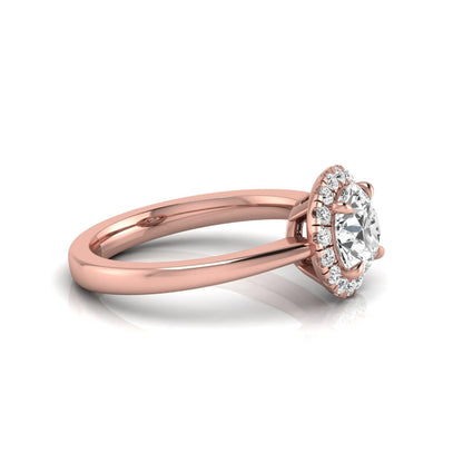 rose gold Round cut lab grown diamond halo engagement ring with round accent diamonds in a classic prong setting