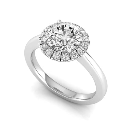 white gold Round cut lab grown diamond halo engagement ring with round accent diamonds in a classic prong setting