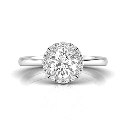 white gold Round cut lab grown diamond halo engagement ring with round accent diamonds in a classic prong setting
