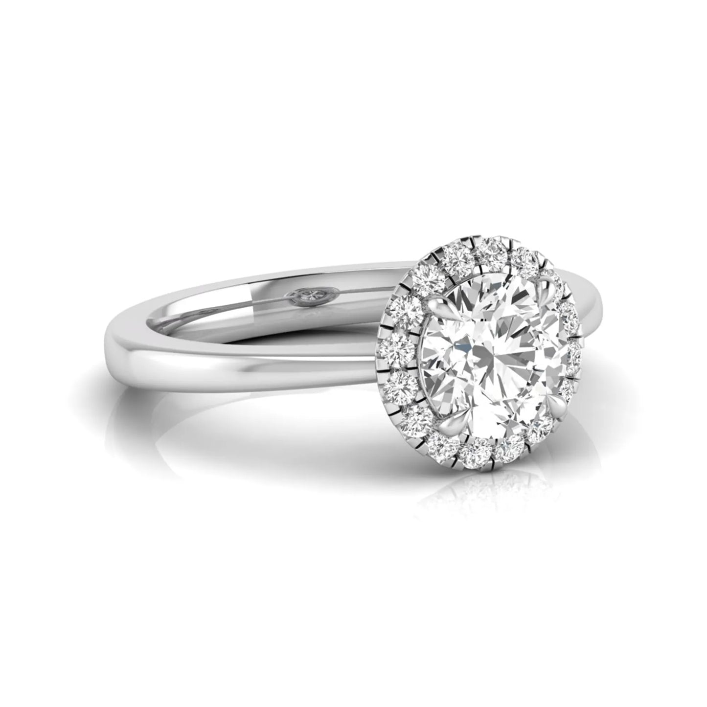 white gold Round cut lab grown diamond halo engagement ring with round accent diamonds in a classic prong setting