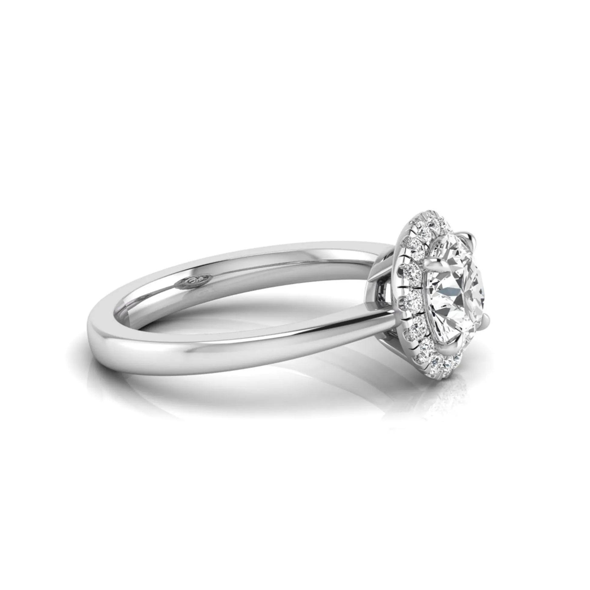 white gold Round cut lab grown diamond halo engagement ring with round accent diamonds in a classic prong setting