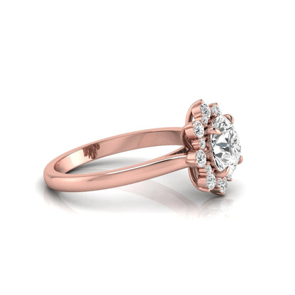 Round cut halo lab grown diamond floral engagement ring with Rose Gold metal tone