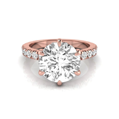 Round hidden halo lab grown diamond engagement ring featuring a 2.75 carat round center diamond with six-prong setting and accent round diamonds in rose gold design.