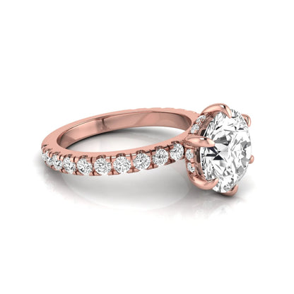 Round hidden halo lab grown diamond engagement ring featuring a 2.75 carat round center diamond with six-prong setting and accent round diamonds in rose gold design.