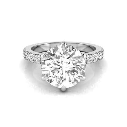 Round hidden halo lab grown diamond engagement ring featuring a 2.75 carat round center diamond with six-prong setting and accent round diamonds in white gold design.