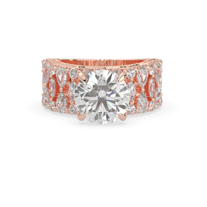 Round hidden halo vintage pave lab grown diamond engagement ring with 5 carat center diamond in rose gold