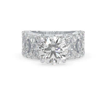 Round hidden halo vintage pave lab grown diamond engagement ring with 5 carat center diamond in white gold