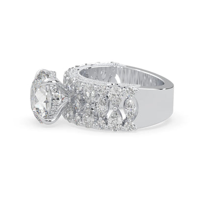 Round hidden halo vintage pave lab grown diamond engagement ring with 5 carat center diamond in white gold