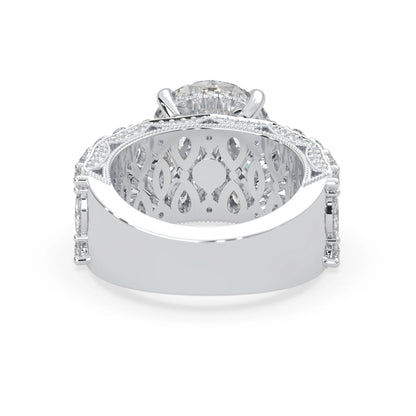 Round hidden halo vintage pave lab grown diamond engagement ring with 5 carat center diamond in white gold