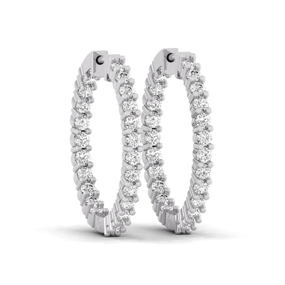 white gold Round cut lab grown diamond inside-out hoop earrings with hinged hoop closure