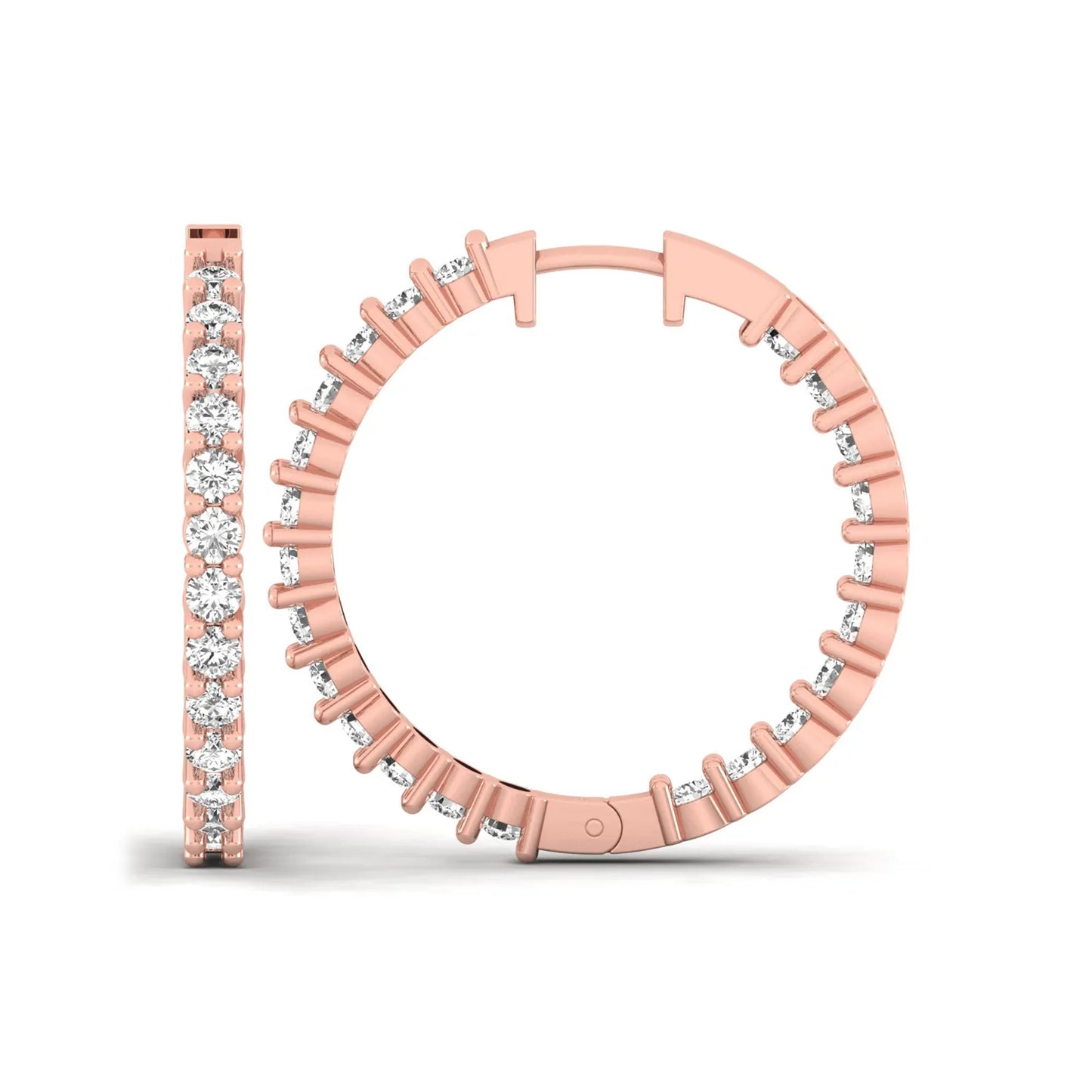 rose gold Round cut lab grown diamond inside-out hoop earrings with hinged hoop closure