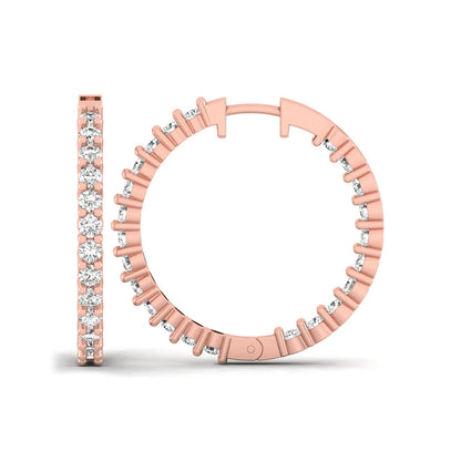 rose gold Round cut lab grown diamond inside-out hoop earrings with hinged hoop closure
