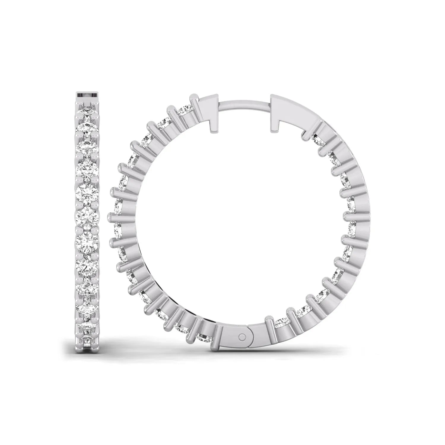 white gold Round cut lab grown diamond inside-out hoop earrings with hinged hoop closure