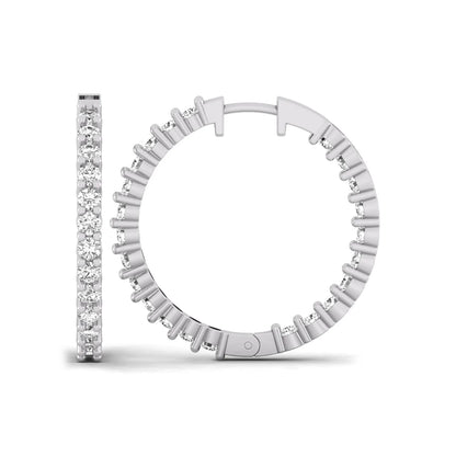 white gold Round cut lab grown diamond inside-out hoop earrings with hinged hoop closure