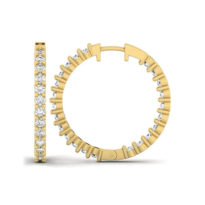 yellow gold Round cut lab grown diamond inside-out hoop earrings with hinged hoop closure