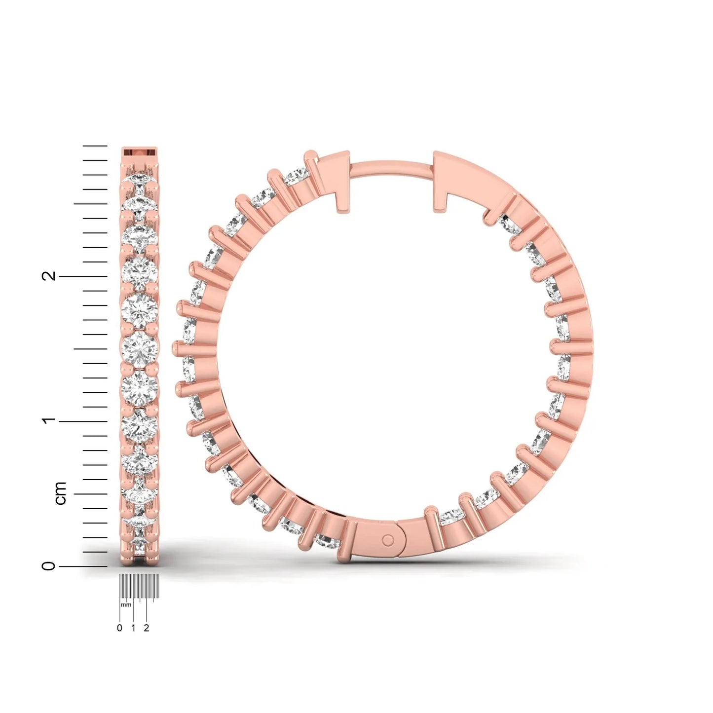 rose gold Round cut lab grown diamond inside-out hoop earrings with hinged hoop closure
