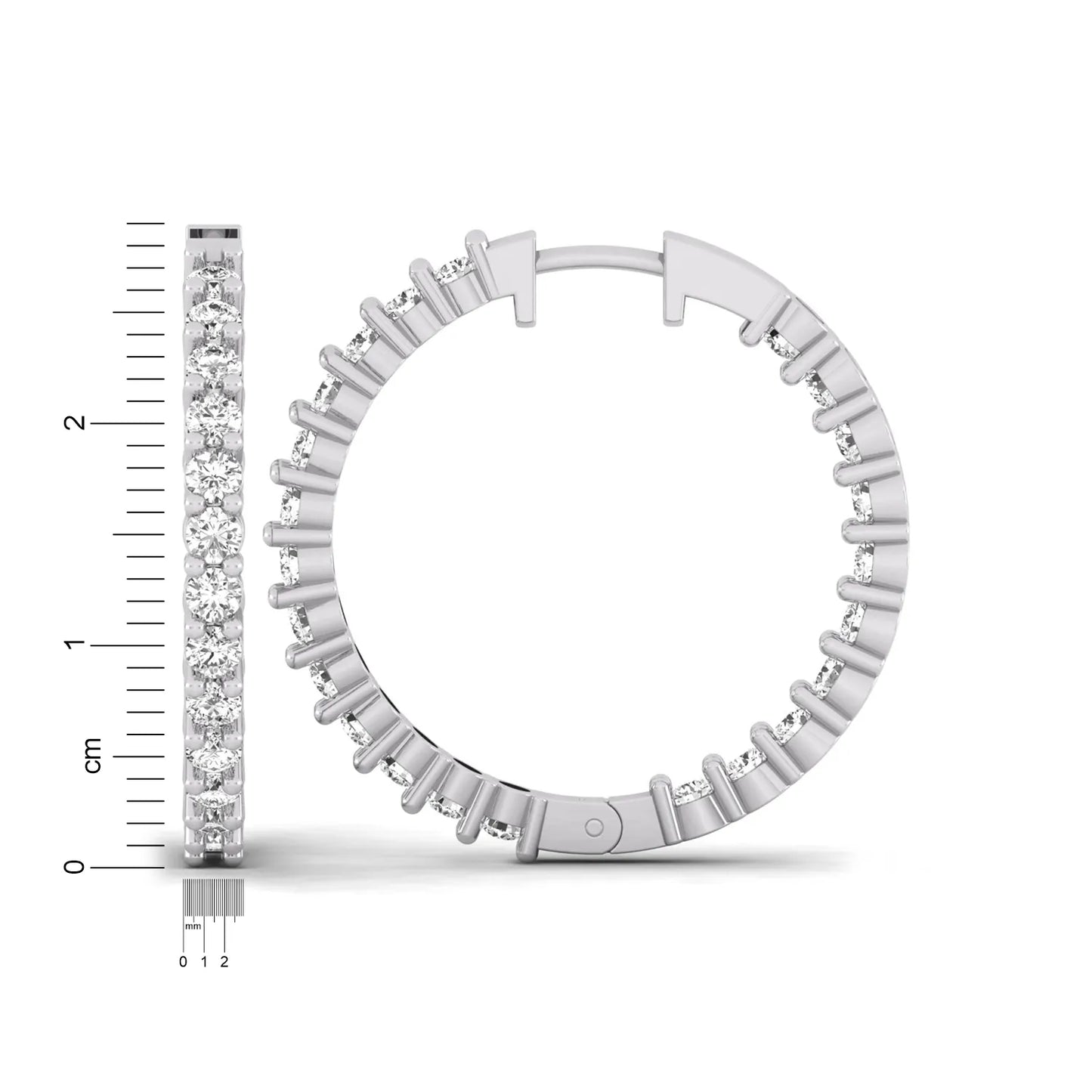 white gold Round cut lab grown diamond inside-out hoop earrings with hinged hoop closure