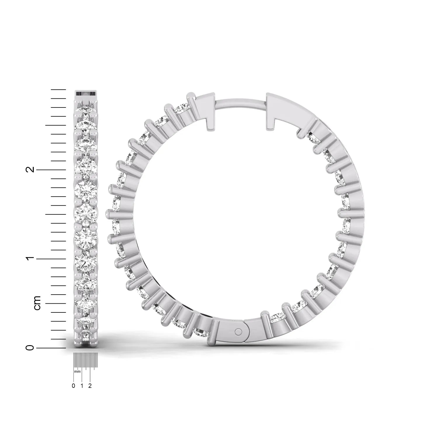 white gold Round cut lab grown diamond inside-out hoop earrings with hinged hoop closure