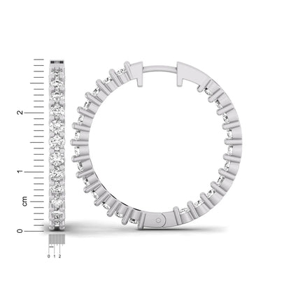 white gold Round cut lab grown diamond inside-out hoop earrings with hinged hoop closure