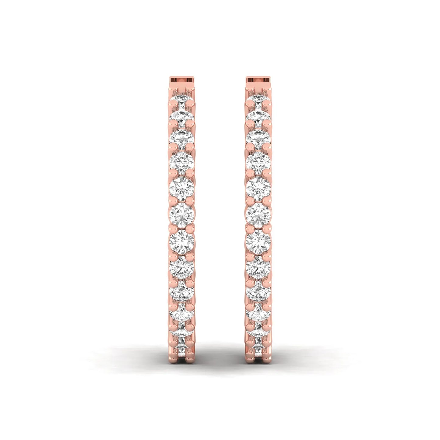 rose gold Round cut lab grown diamond inside-out hoop earrings with hinged hoop closure
