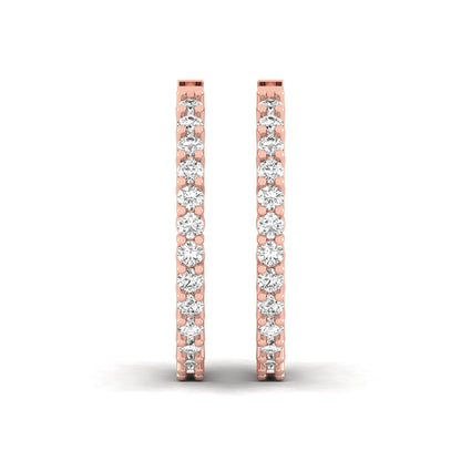 rose gold Round cut lab grown diamond inside-out hoop earrings with hinged hoop closure
