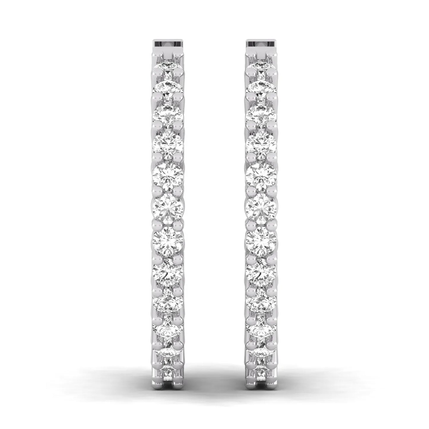 white gold Round cut lab grown diamond inside-out hoop earrings with hinged hoop closure