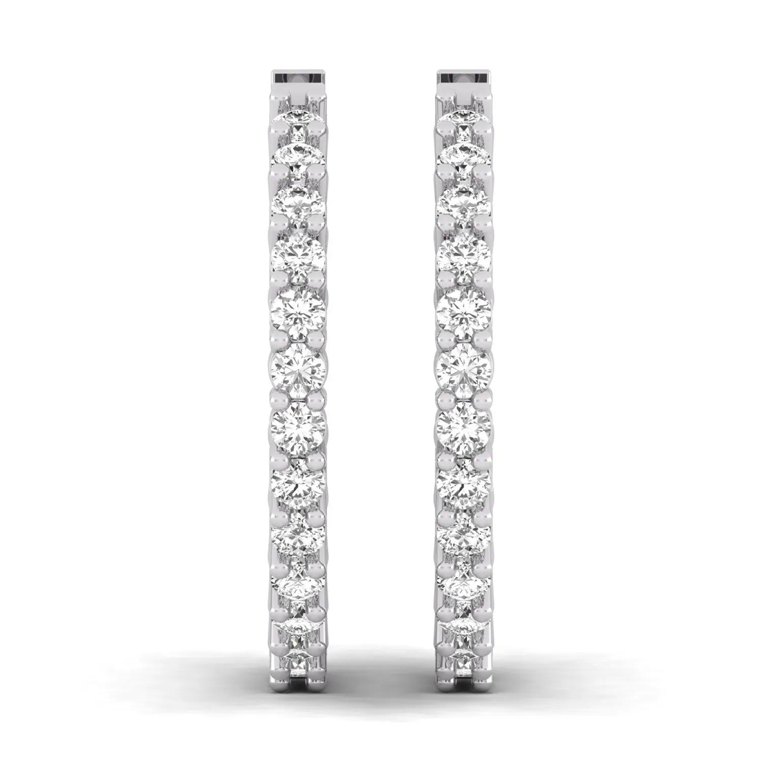 white gold Round cut lab grown diamond inside-out hoop earrings with hinged hoop closure