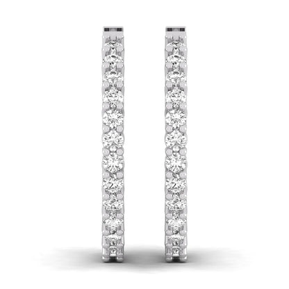 white gold Round cut lab grown diamond inside-out hoop earrings with hinged hoop closure