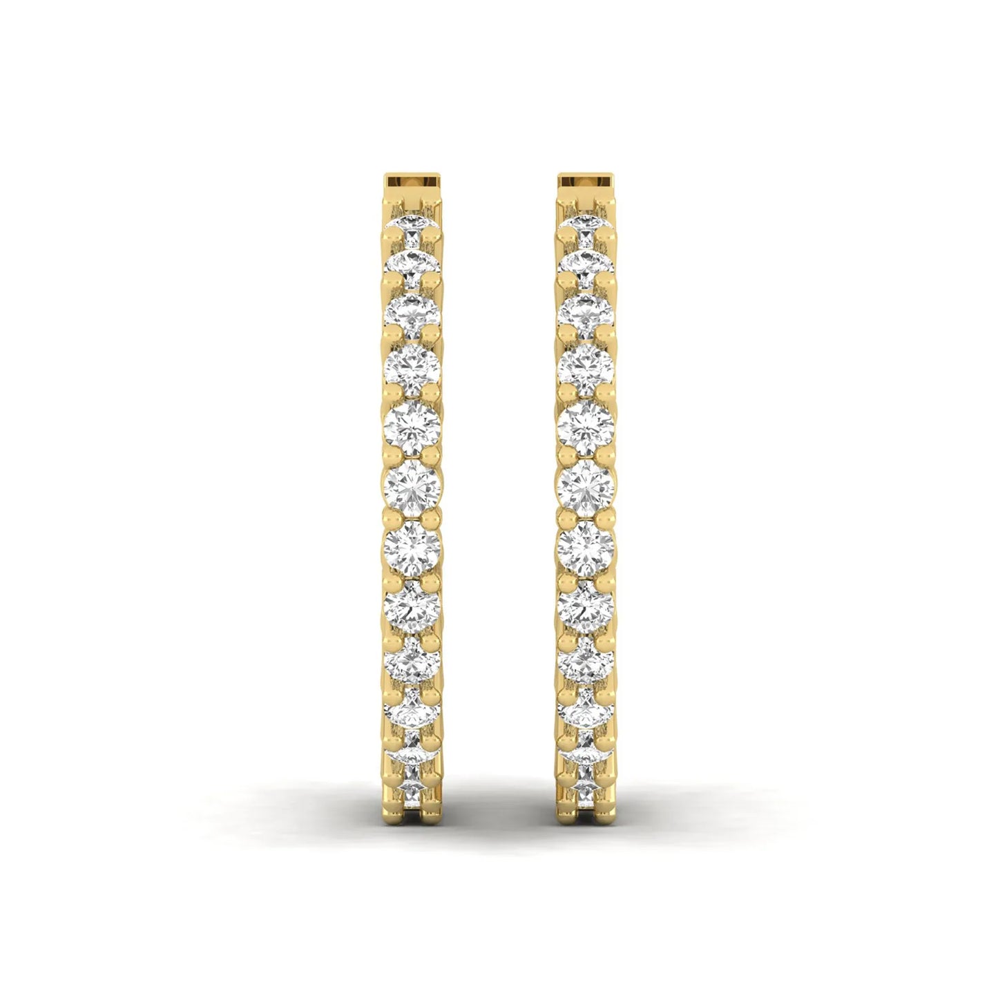 yellow gold Round cut lab grown diamond inside-out hoop earrings with hinged hoop closure