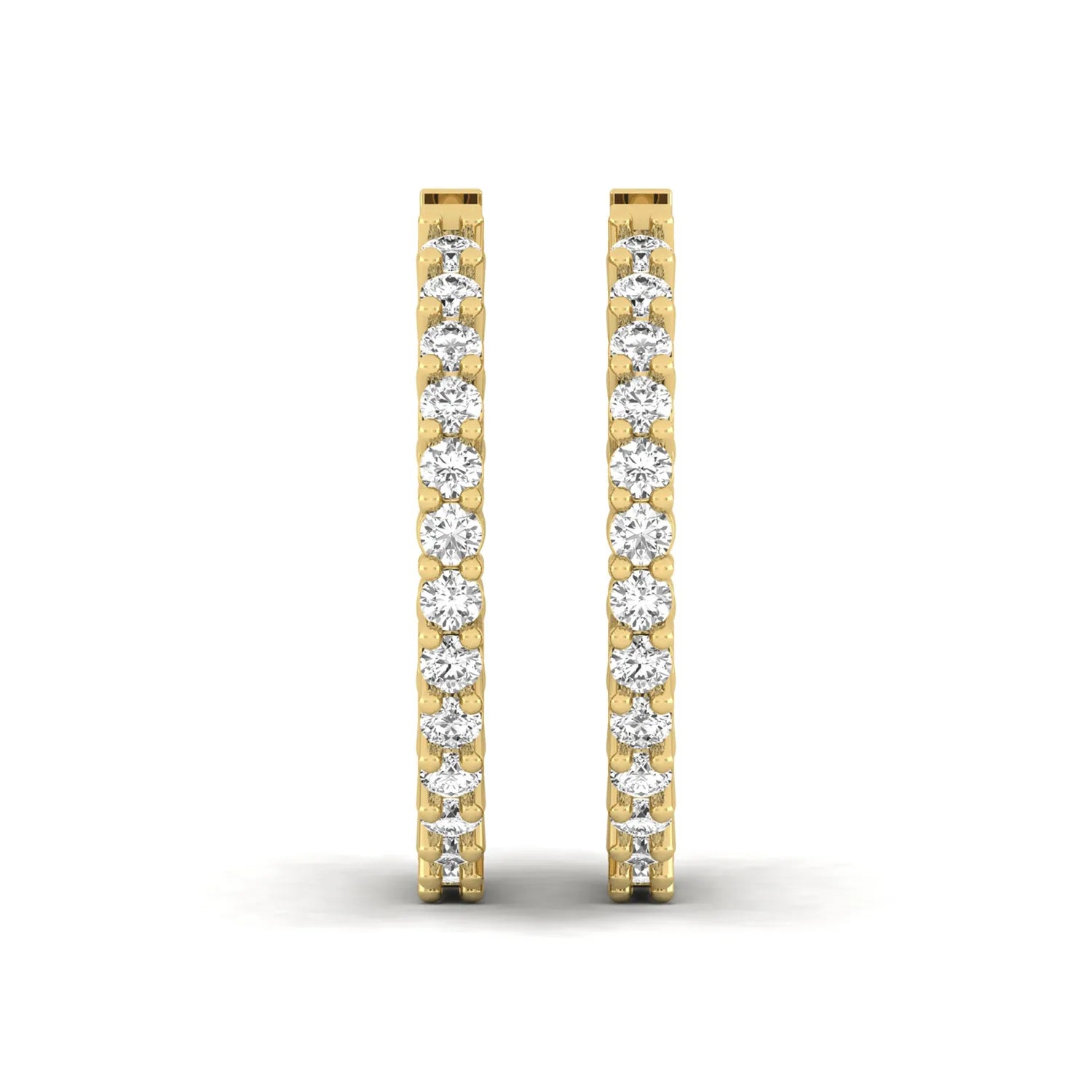 yellow gold Round cut lab grown diamond inside-out hoop earrings with hinged hoop closure