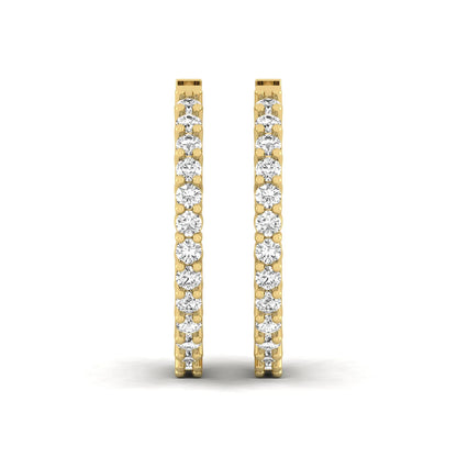yellow gold Round cut lab grown diamond inside-out hoop earrings with hinged hoop closure