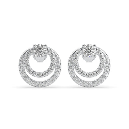 white gold Round prong set lab grown diamond double circle stud earrings with a 5.00 mm center diamond in an open halo design and push-back closure.